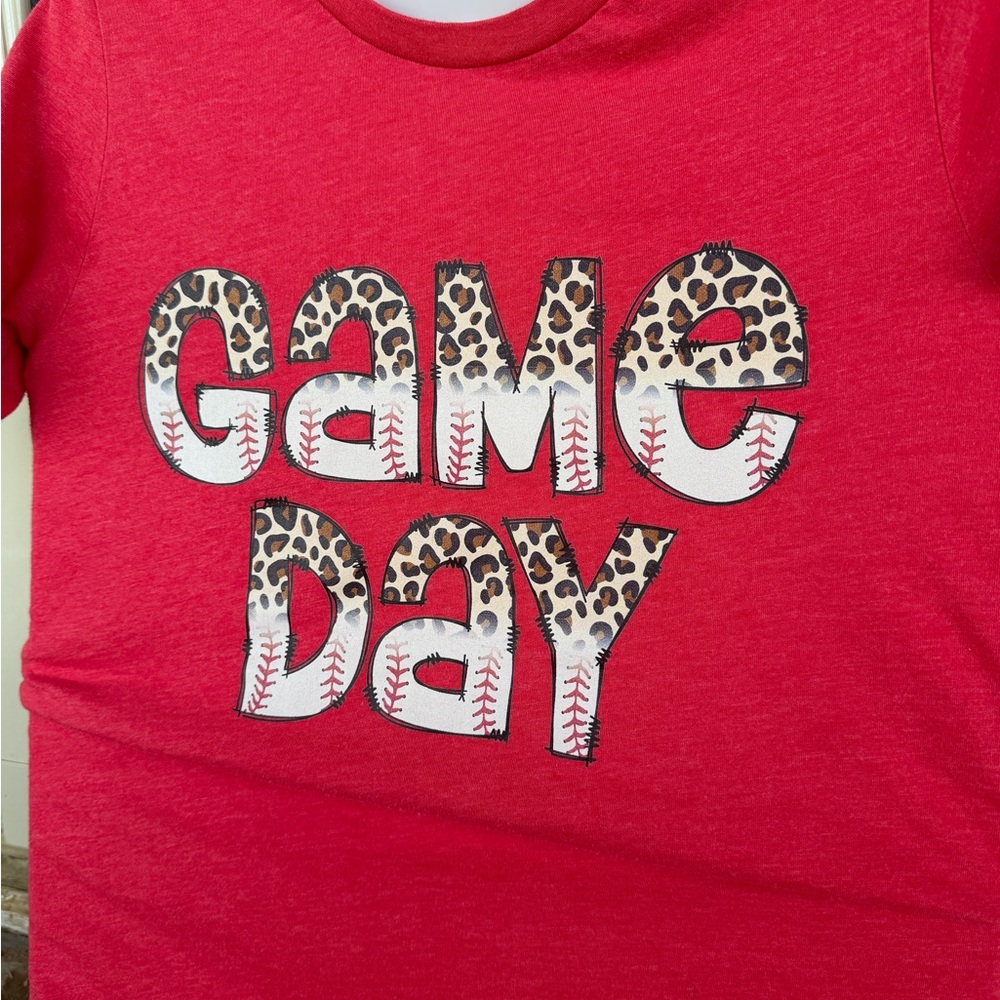 Bella Canvas Red 'Game Day' Leopard Baseball Tee